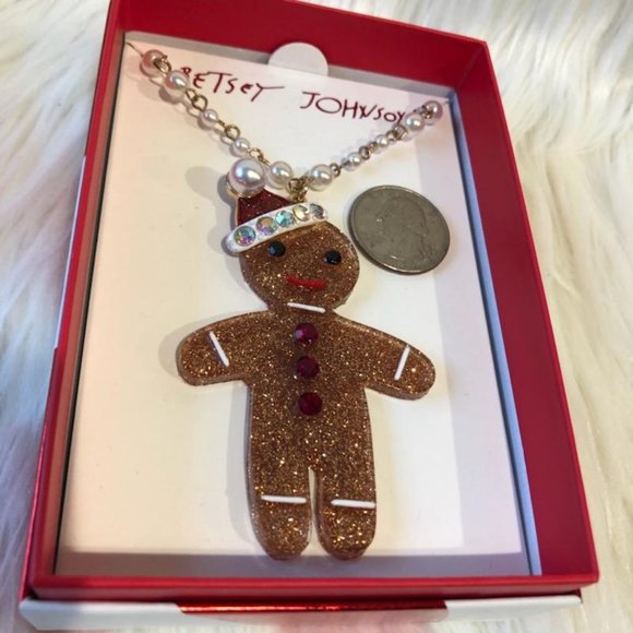 Betsey Johnson Gingerbread Man Pendant Long Necklace - Picture 4 of 5